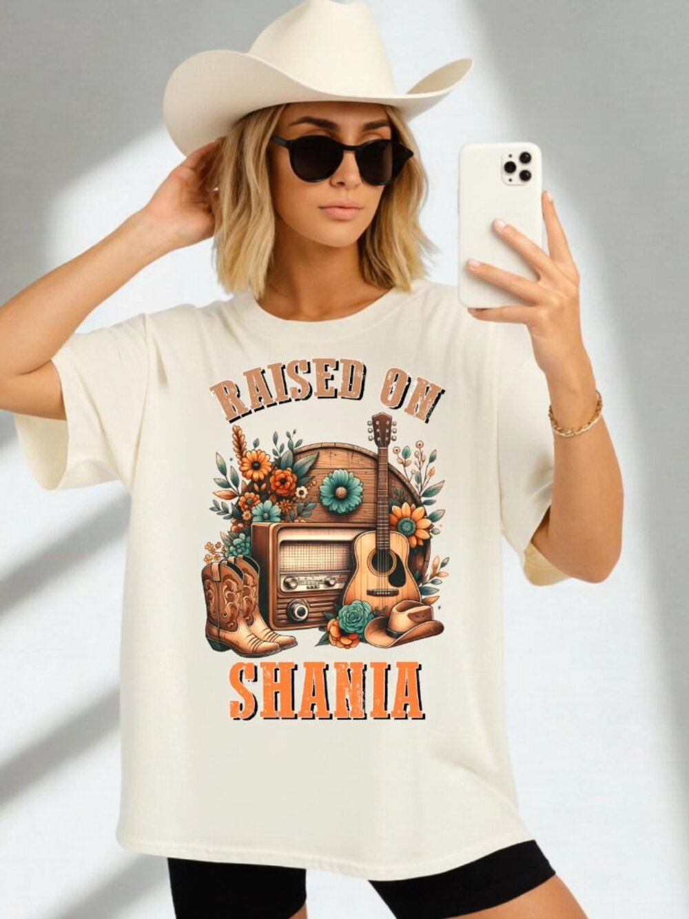 Raised On Shania Shirt Western Boho Coastal Cowgirl Retro Country Music Tee Sun